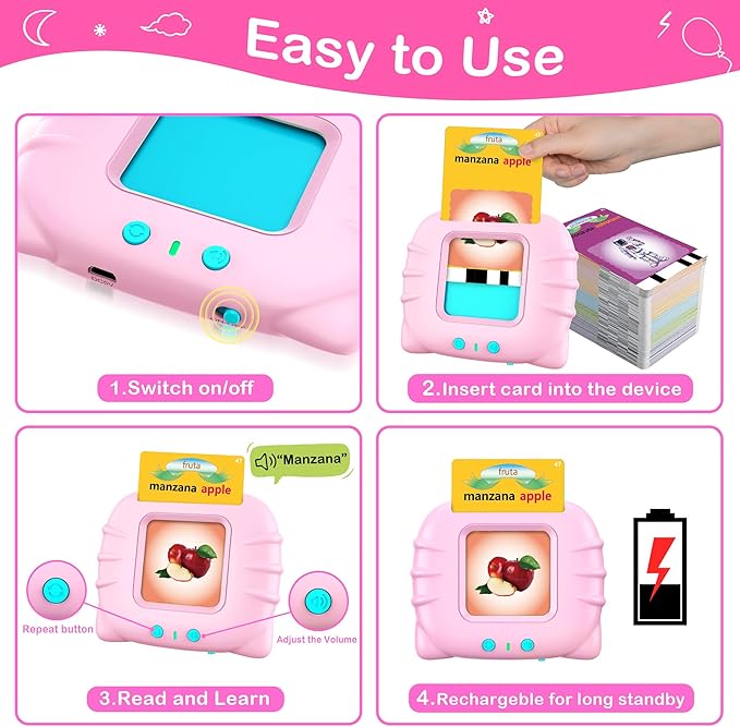 Spanish Flash Cards for Kids Toddlers 1-3, Bilingual Buddy Talking Flash Cards, Spanish Learning for Kids, Pocket Speech Therapy Toys, Montessori Language Learning Toys, 224 Sight Words