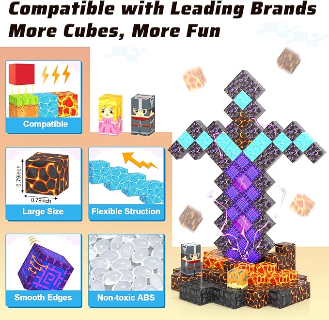 110PCS Magnetic Blocks - Build Mine Magnet World Magic Sword Portal Set, Magnet Kids Toys for Boys & Girls Age 3-5 4-8 5-7, STEM Magnetic Tiles Building Games Sensory Outdoor Toddler Toys