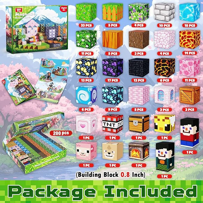 Magnetic Blocks - 200 PCS Build Dark Adventure Forest Castle - Magnetic Toys for Montessori Toddler Christmas Birthday Gifts STEM Sensory Toys for 3 4 5 6 7 8 9 10 Year Old Boys & Girls
