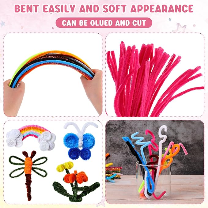 Yunsailing 1800 Pcs Pipe Cleaners 6 mm x 12 Inch Chenille Stems Pipe Cleaners Craft Supplies Art Supplies Adults DIY Creative Decorations Creative DIY Projects Decorations (Stylish Color)