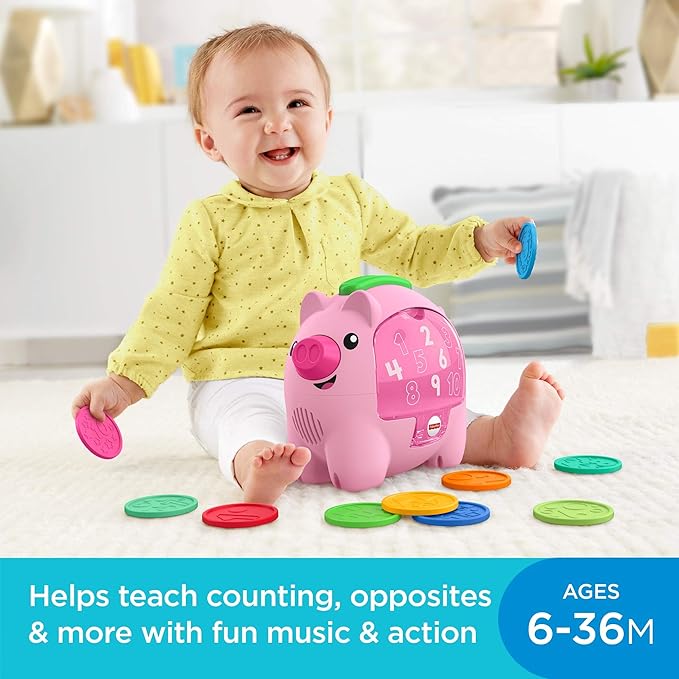 Fisher-Price Baby Musical Toy Laugh & Learn Count & Rumble Piggy Bank with Songs & Motion for Infants & Toddlers Ages 6+ Months