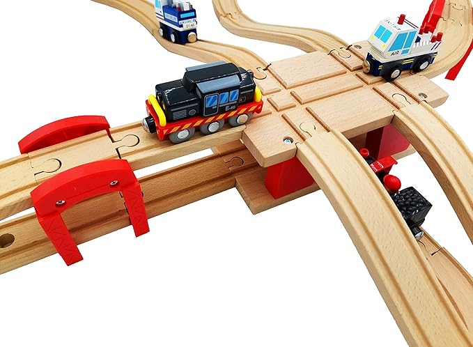Wooden Train Tracks Accessories Wood Train Tunnel for Railroad Tracks, 2-Level Overpass fits for All Railway Tracks System