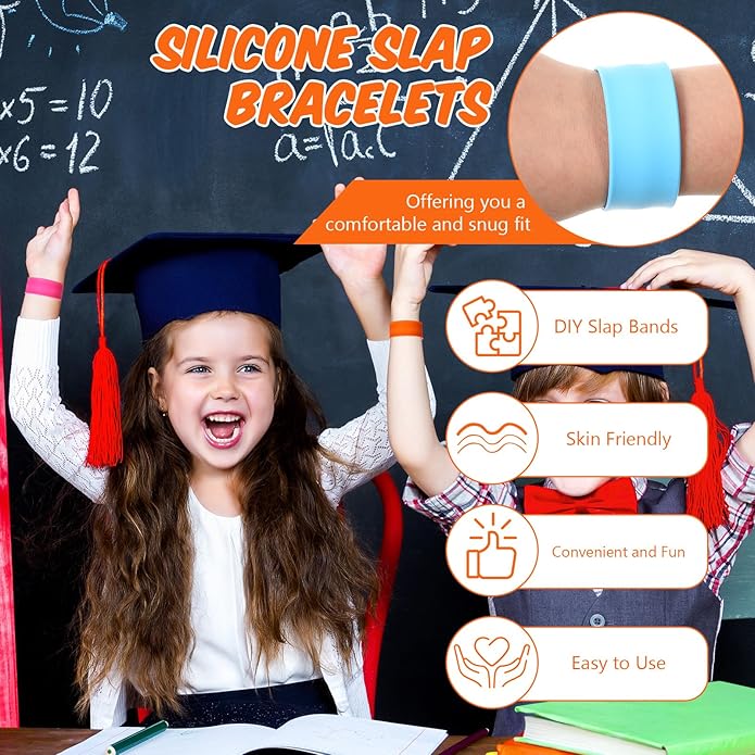 Silicone Rubbber Slap Bracelets Plain Slap Bracelets Wrist Soft and Safe Slap Bands Wrap Band for School Party Favors DIY Painting Wristband Craft