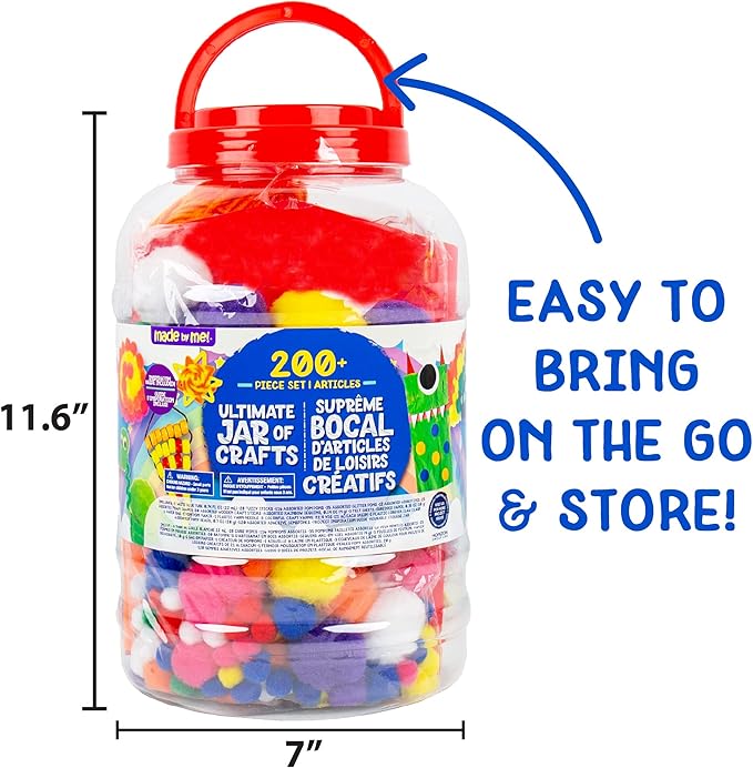 Made By Me! Ultimate Jar of Crafts, 200+ Piece Rainbow Craft Supply Bundle, Craft Supplies Starter Kit, Great Arts & Crafts Kit for Travel and On-The-Go, Perfect for Kids and Adults Ages 6+