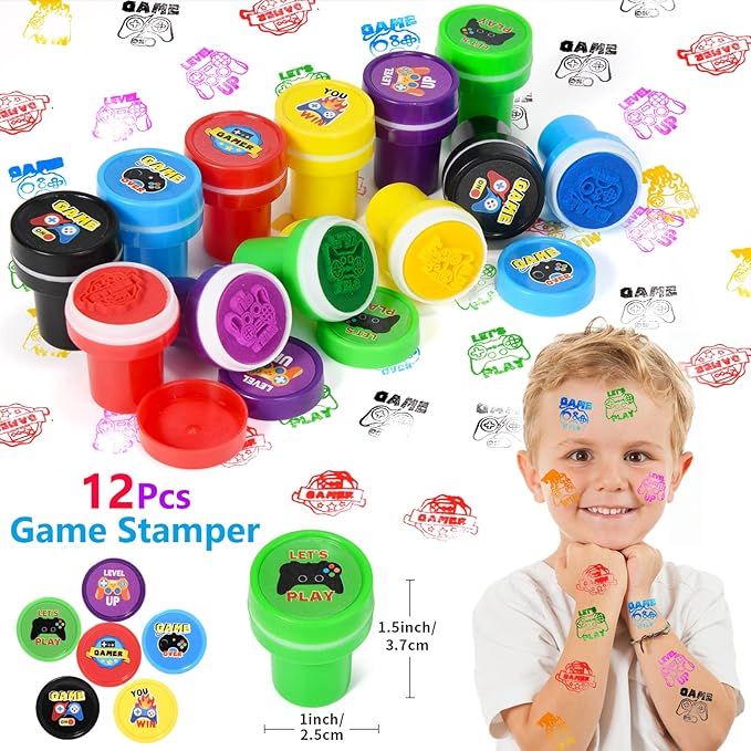 Winrayk Video Game Party Favors Gamer Birthday Supplies Kids, Invisible Ink Pen Notebook Gift Bag Stamper Bracelet Keychain Sticker Pinata Goody Stuffer Teen Girl Boy Game On Gaming Party Favors Decor