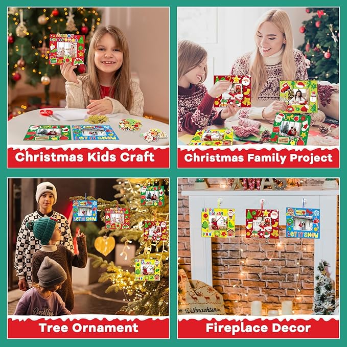 Qyeahkj 506pcs Christmas Foam Arts Craft Picture Frame Kit for Kids, 18 Sets Colorful Holiday Felt Picture Frame with Easel for DIY Xmas Winter Party Game Activities Favors Decors Supplies