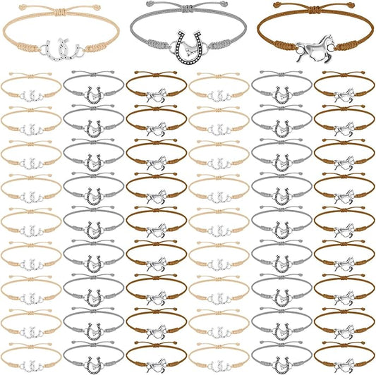 Sureio 48 Pcs Horse Rope Braided Bracelet Gifts Bulk Horse Goodie Party Favors Western Cowgirl Cowboy Adjustable Wedding Bridal Shower Bracelets for Women