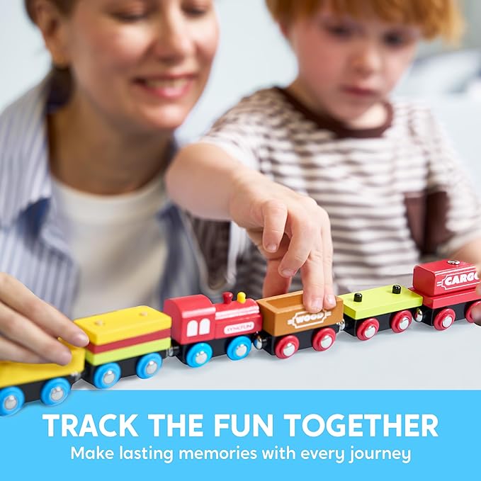 SYNCFUN Montessori Wooden Train Toy Set for Kids, 12PCS Magnetic Train Cars with Storage Gift Box, STEM Educational Toy for Boys & Girls, Ages 2-8 Years, Xmas Birthday Party Gift