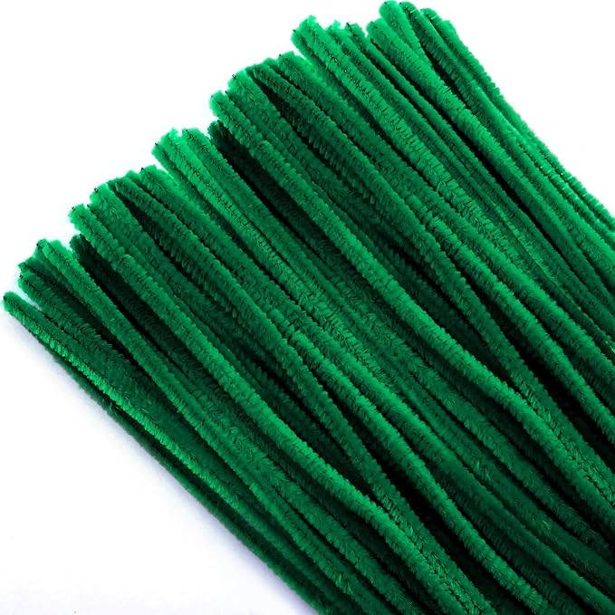 TOAOB 100pcs Pipe Cleaners Bulk Craft Supplies Green Chenille Stems 6mm x 12 Inch Fuzzy Pipe Cleaners for DIY Art Crafts Decorations