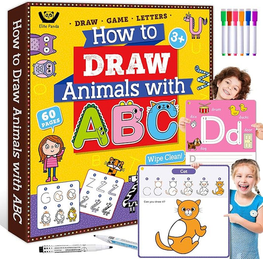 Elite Panda Preschool Learning Activities How to Draw with Alphabet, Letters Tracing Book for Kids Ages 3-5 Toddler Educational Game Coloring Kit Art Craft Supplies Toy Gifts Boy Girl 4-6 Years Old