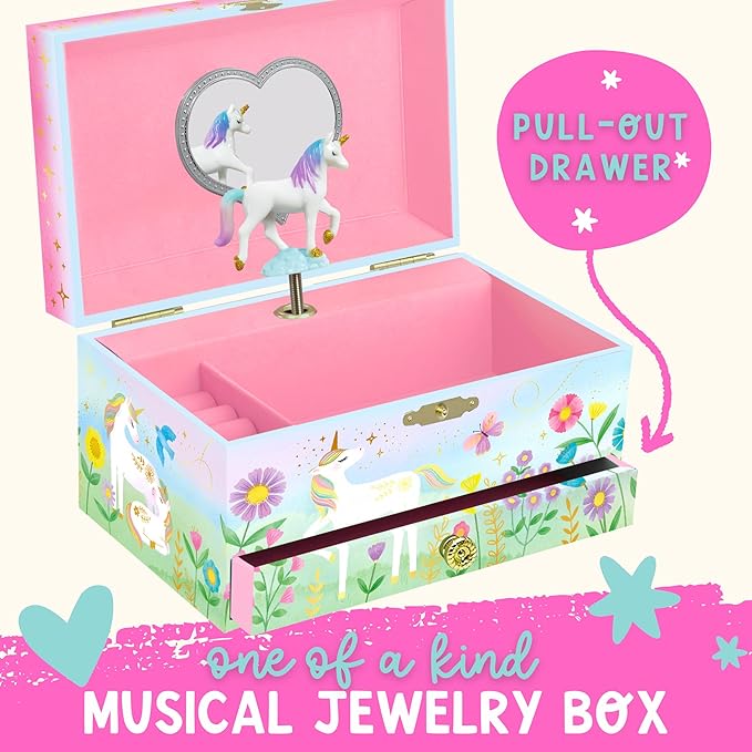 Musical Unicorn Kids Jewelry Box - Girls Jewelry Box with Mirror, Unicorn Toys for Girls Age 4-6