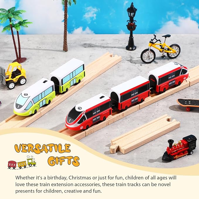 Liliful Pack of 16 Wooden Train Track Straight Pieces Male Male Female Female Train Track Expansion Pack Compatible with Most Railroad Sets, 6 Inch