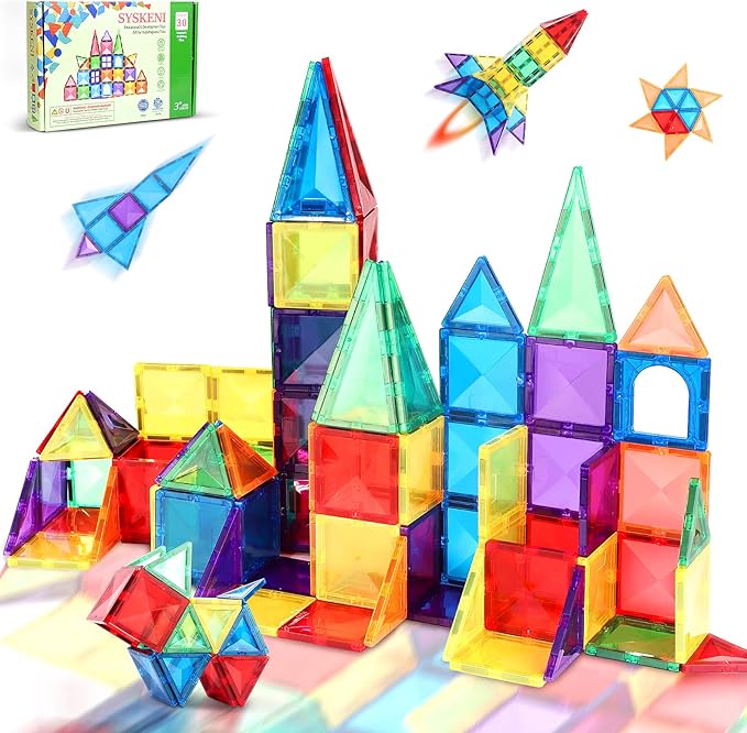 Magnetic Tiles Toys for 3 4 5 6 7 8 Year Old Boy Girls Kids Beginner Set,Magnetic Building Blocks Learning Toys for Toddlers Age 2-4 3-5 4-5 5-6 6-8 Birthday Christmas Ideas (30PCS Colourful)