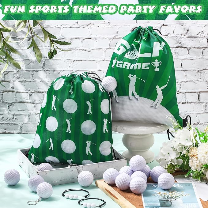 Poen 48 Pcs Golf Party Favors Set Golf Themed Supplies Includes 12 Golf Drawstring Backpack 12 Mini PVC Golf Ball 12 Golf Keychain 12 Golf Wax Thread Braided Bracelets Inspirational Gifts for Team