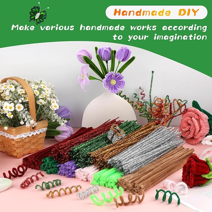Creative Pipe Cleaners, 100Pcs Pipe Cleaners Crafts Supplies for Festivals Decorations Making, Flowers, Plant Crafts DIY Making/Army Green