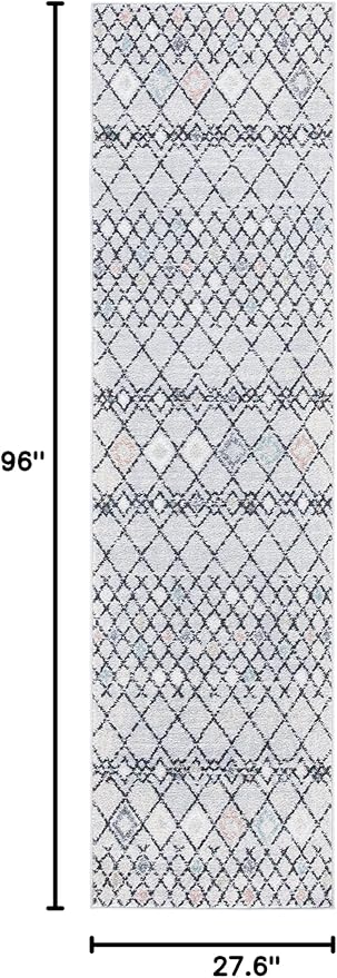 SAFAVIEH Amsterdam Collection Runner Rug - 2'3" x 8', Grey & Ivory, Moroccan Boho Design, Non-Shedding & Easy Care, Ideal for High Traffic Areas in Living Room, Bedroom (AMS115F)