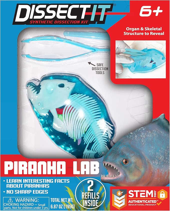 Dissect-It Simulated Synthetic Lab Dissection Toy, STEM Projects for Kids Ages 6+, Animal Science, Biology, Anatomy Home Learning Kit, Great for Young Scientists! - Piranha