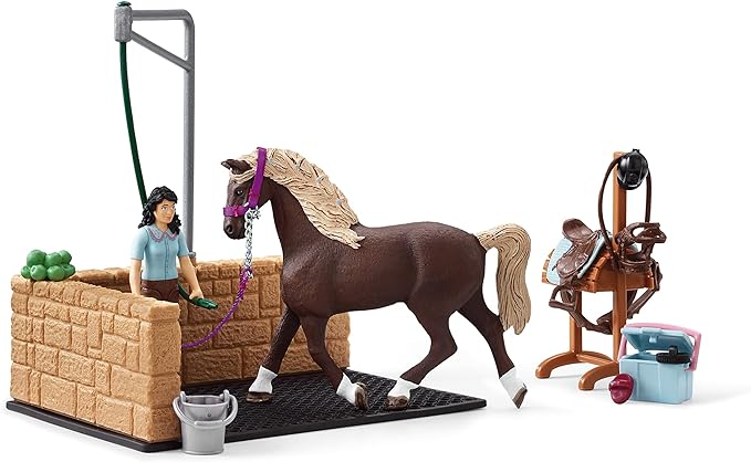 Schleich Horse Club, 13-Piece Playset, Horse Toys for Girls and Boys Ages 5-12, Horse Wash Area with Emily and Luna the Horse