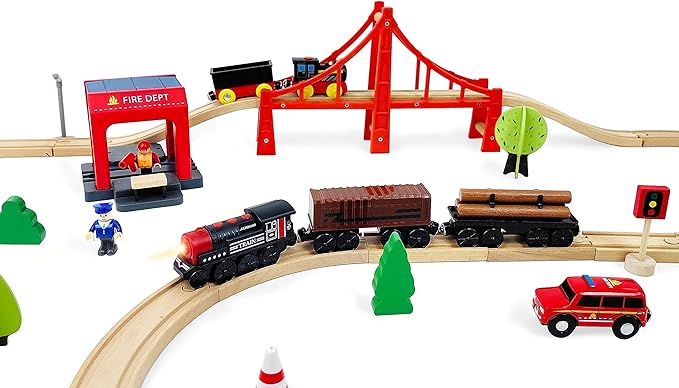 Motorized Train for Wooden Track, 3Pcs Train Toy Set for 3 4 5+Years Old Boy Girl Toddlers, Battery Powered Train Compatible with Thomas & Friends, Brio and Chuggington