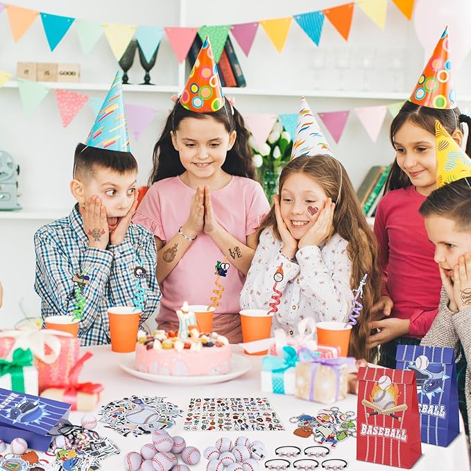 Gifts2U Baseball Party Favors Supplies, 146 Pcs Baseball Themed Goodie Bags Stuffers with Bracelets, Tattoos, Stickers, Mini Ball and Cars Toys, Gifts Bulk for Team Kids Birthday Party.