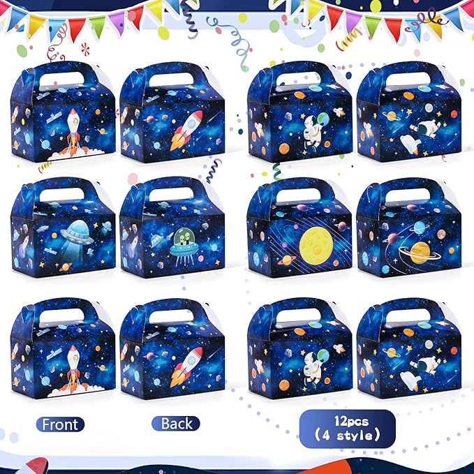 Golray 84pcs Space Party Favors Box Stress Balls Glow In Dark Tattoos Stamp Necklace Toy Gift for Boy Kids Galaxy Birthday Party Supplies Stuffer Treat Gift Goodie Bag Filler