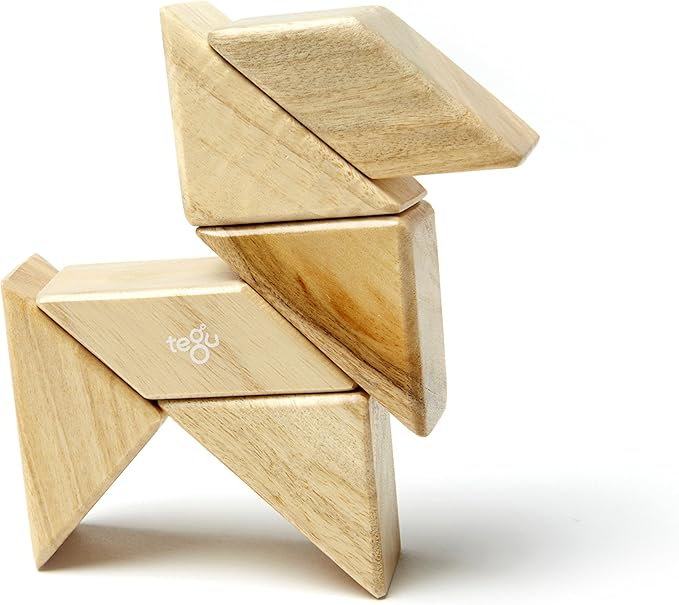 6 Piece Tegu Pocket Pouch Prism Magnetic Wooden Block Set, Natural