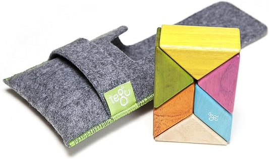 6 Piece Tegu Pocket Pouch Prism Magnetic Wooden Block Set, Tints