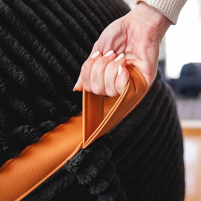 Big Joe Fuf XXL Foam Filled Bean Bag Chair with Removable Cover, Black Licorice Corded Plush, 6 feet Giant