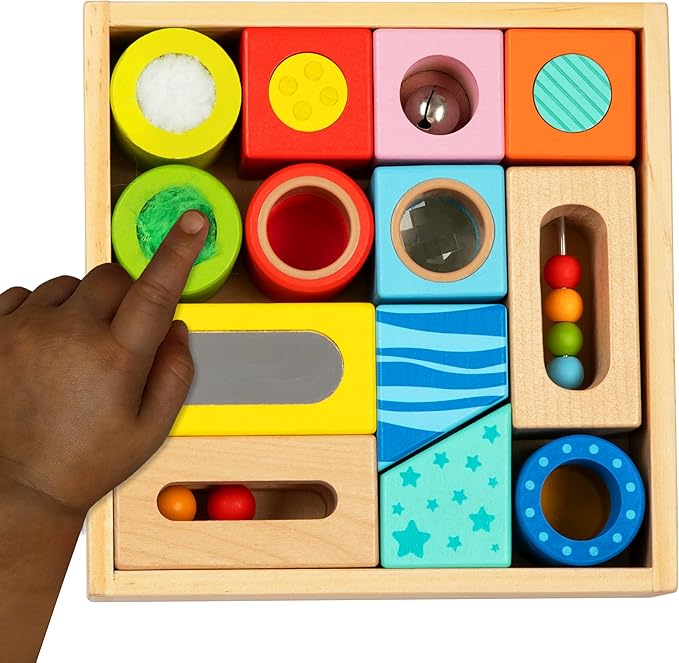 Brilliant Baby® Sensory Fun Blocks | Montessori Toy | Toddler Learning | Educational Wooden Baby Toy with Sensory Touch and Feel for Early Childhood Development | Interactive Toy for Toddler and Baby