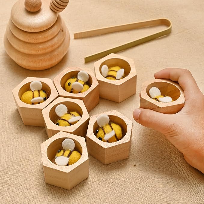 Sorting Stacking Wooden Toys for Toddlers, Montessori Toys for Toddlers, Sensory Bin Tool Toys, Wood Bee Hive, Fine Motor Skill Tactile Toys, Early Learning Educational Gift for Kids