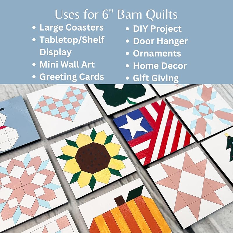 Unfinished Barn Quilt Square Wooden Sign, Country Decor Canvas Quilts Blocks (6 inches, Diamond Flower) AVTRBoutique