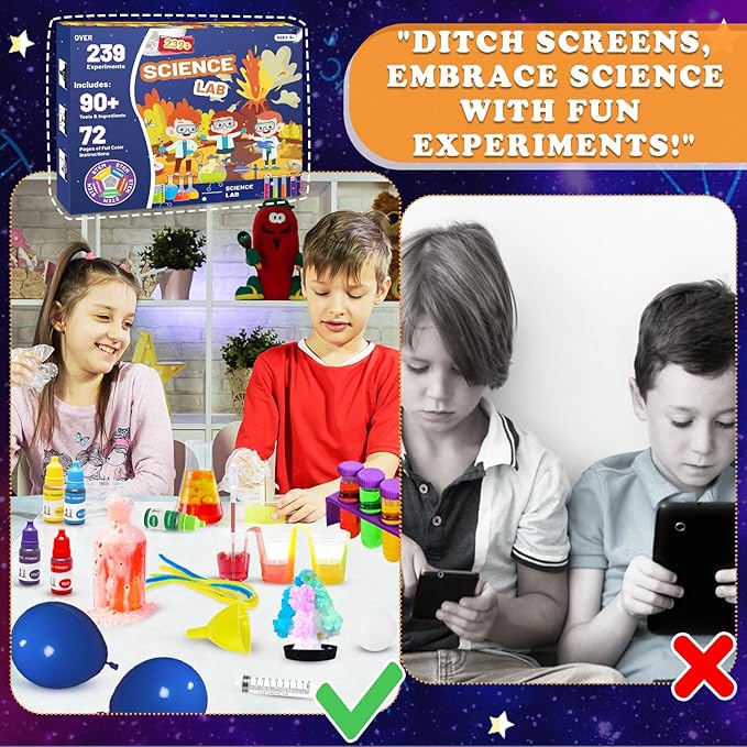 Science Kits for Kids,239+Science Experiments STEM Educational Toys with Volcano Eruption & Chemistry Set,Birthday Gift for Boys & Girls Ages 5-7-8-12