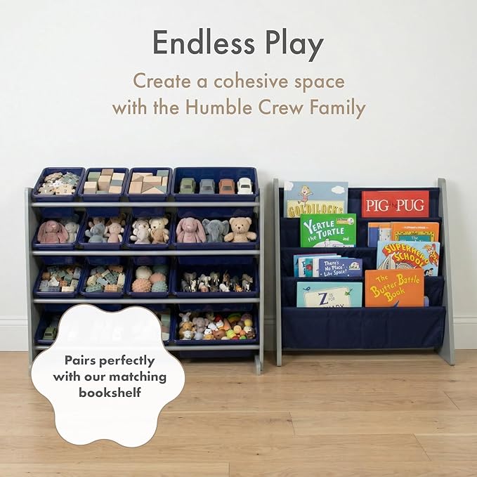 Humble Crew Supersized Toy Storage Organizer with 16 Removable Bins, Grey/Navy – Large Toy Storage for Toddlers Ideal for Kids' Rooms, Playrooms, and Nurseries - Modern Toy Bins for Kids