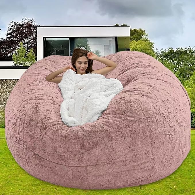 Bean Bag Chair for Adults Kids Without Filling Comfy Oversized Round Lazy Sofa Bean Bag Cover for Stuffed Animal Storage Bedroom Living Room Chairs, 6FT, Light Pink