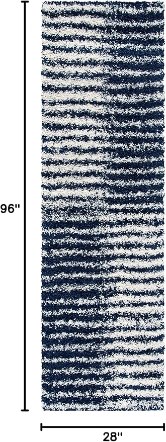 SAFAVIEH Hudson Shag Collection Runner Rug - 2'3" x 8', Navy & Ivory, Modern Abstract Design, Non-Shedding & Easy Care, 2-inch Thick Ideal for High Traffic Areas in Living Room, Bedroom (SGH298N)