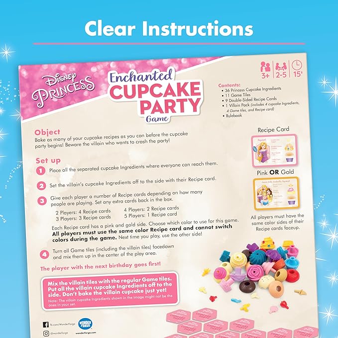 Wonder Forge Disney Princess Enchanted Cupcake Party Game - Exciting Matching Game | Fun for Kids & Adults | Ideal for Disney Princesses Enthusiasts | Two Game Modes | Gaming Experience