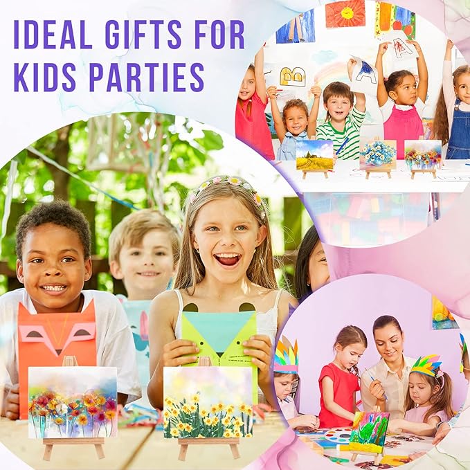 Fuutreo Watercolor Paint Sets 3x4 Mini Canvas Easel Paints Brush Set Kids Art Party Favors and Party Supplies Watercolor Paint Party Favors Washable Watercolor Bulk for Kids Birthday Prizes (24 Pcs)