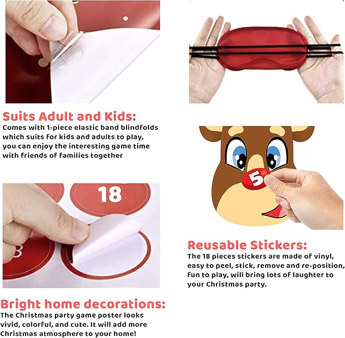 JOYIN 3 Christmas Pin the Tail Games for Christmas Party, Pin the Hat on Elf, Pin the Nose on Reindeer, Pin the Carrot on Snowman Game Pack with Christmas Blindfold. Christmas Party Game and Accessory