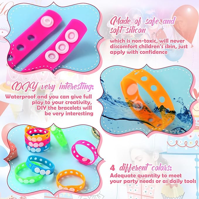 60 Pcs Silicone Kids Bracelets Neon Wristband 8 Inch Adjustable Rubber Charm Wristband with Holes for Shoe Charm Birthday Party Gifts School DIY Craft Goodie Bag Stuffer, 4 Colors