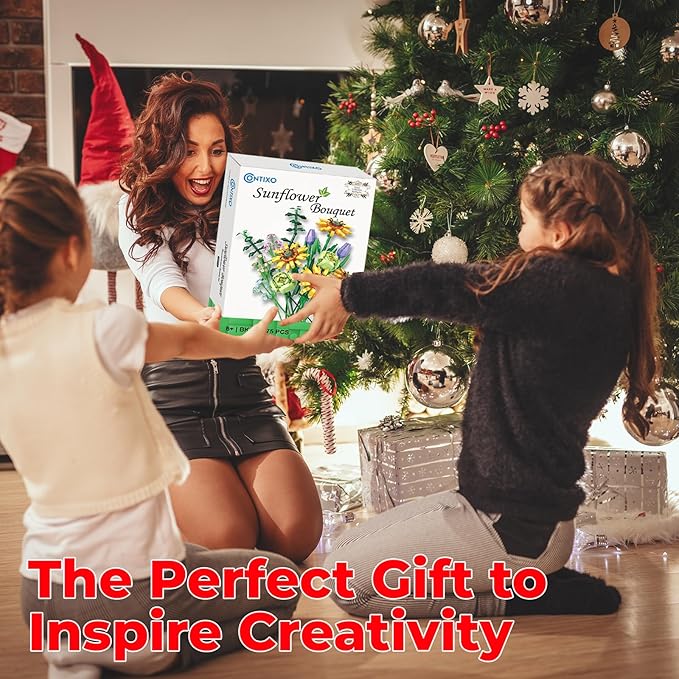 Contixo Flowers Bouquet Building Blocks Set - BK04 Artifical Sunflower Botanical Collection Kids Building Toys Kit 975 PCS, Home Plant Decor Toy Gift for Adults Kids Girls Ages 6+