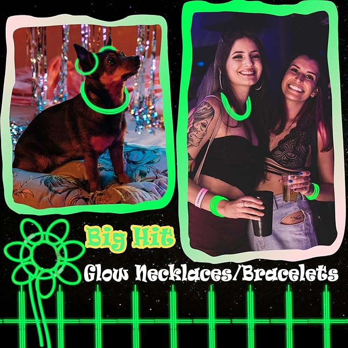 100 pk 8" Glow Sticks Bulk Party Favors, Light up Glow Necklaces & Bracelets in the Dark Party Supplies For Christmas Halloween St. Patrick Birthday Neon Party (100 * Green)