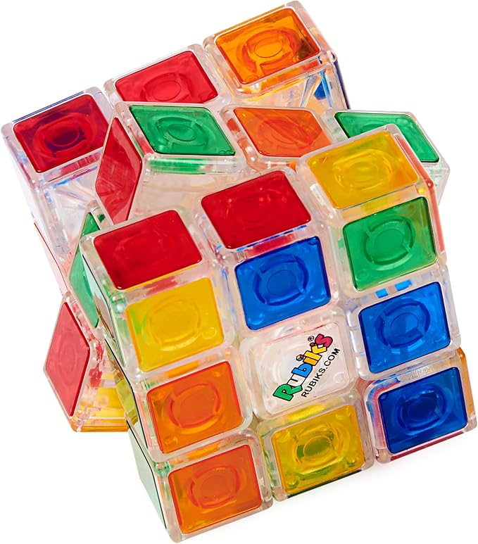 Rubik’s Cube, Crystal Cube, Transparent 3x3 Cube Color-Matching Puzzle Game, Twisting Fidget Toy, Challenging Brain Teaser & Sensory Puzzle for Adults, Teens, & Kids, for Ages 8 & Up