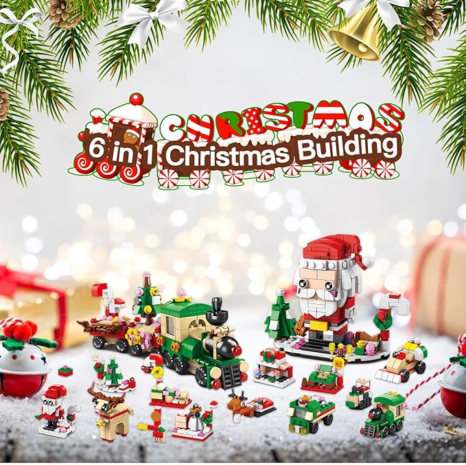 Calendar 2024 Christmas Building Blocks Set, 6 IN 1 Christmas Toys, Building Blocks Toys Holiday Countdown Calendars, Ideas Gift for for Teens Boys Girls 6-12 Year (Small Train)