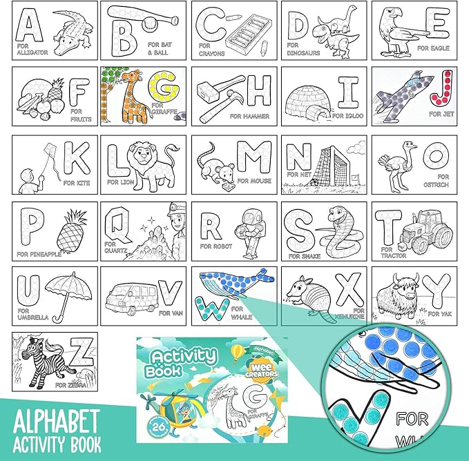 Washable Dot Markers for Kids with 2 Educational Activity Books | 10 Color Set (Boys)
