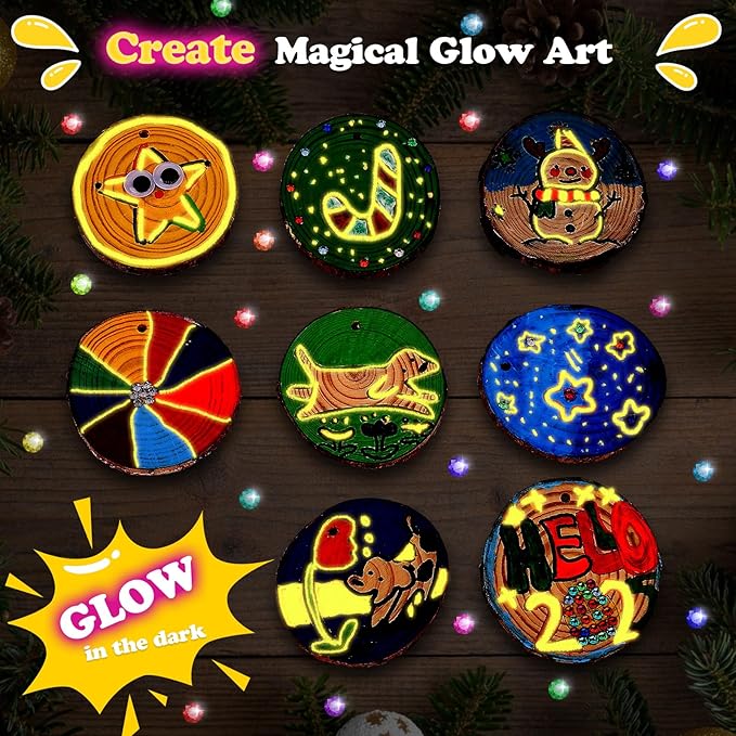 Wood Painting Art Kits for Kids - Arts and Crafts for Kids Ages 6-9 8-12, Gifts for Girls Boys Art Supplies, Glow in The Dark Wooden Painting Set, Birthday Party Activities
