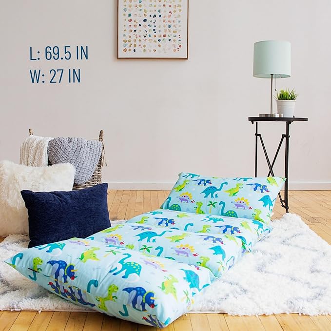 Wildkin Kids Floor Lounger: Ideal for Boys and Girls, Travel-Friendly, Perfect for Sleepovers - Pillow Lounger for Kids, Requires Standard Size Pillows Not Included (Dinosaur Land)