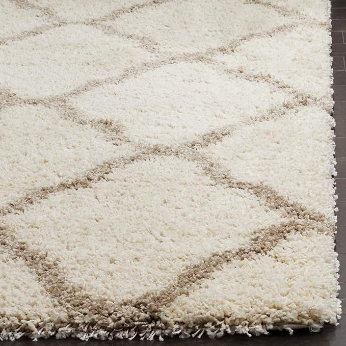 SAFAVIEH Hudson Shag Collection Runner Rug - 2'3" x 14', Ivory & Beige, Moroccan Trellis Design, Non-Shedding & Easy Care, 2-inch Thick Ideal for High Traffic Areas in Living Room, Bedroom (SGH283D)