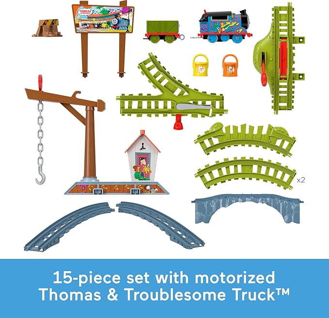 Thomas & Friends Motorized Toy Train Set Paint Delivery with Thomas & Troublesome Truck for Pretend Play Preschool Kids Ages 3+ Years