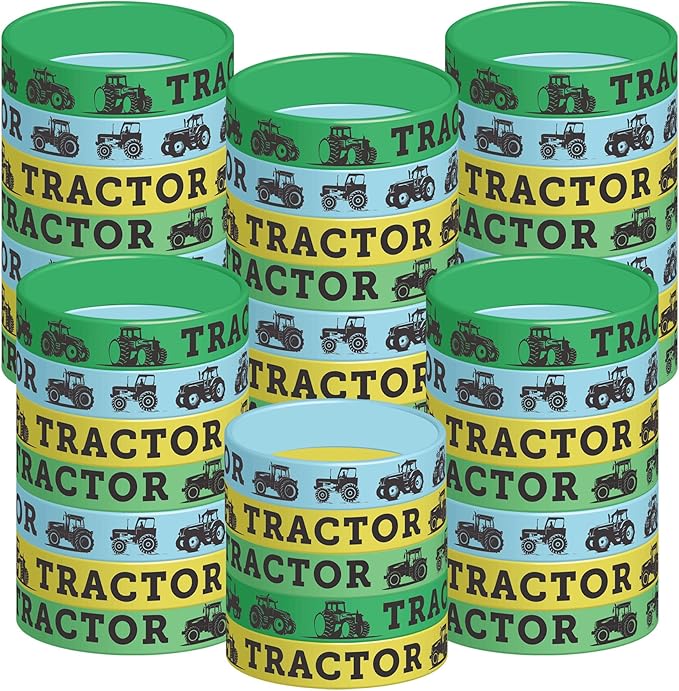 48 Pieces Tractor Party Wristbands Rubber Bracelets - Farm Green Tractor Birthday Party Favors Supplies Decorations Goodie Bag Favor Stuffer Stretchable Silicone Wristband