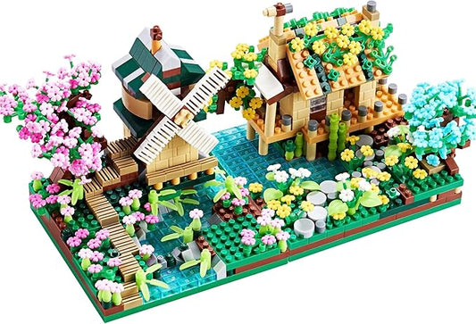 Botanicle Collection Sakura Tree House Micro Blocks Building Set for Adults Toy Friendship Windmill Cherry Blossom Tree Flowers for Girls 2 Sets